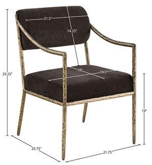 Meridian Furniture Bastille Chenille Upholstered Dining Arm Chair with Forged Iron Legs for Elegant Rooms Brown Set of 1 77037Brown-AC