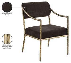 Meridian Furniture Bastille Chenille Upholstered Dining Arm Chair with Forged Iron Legs for Elegant Rooms Brown Set of 1 77037Brown-AC
