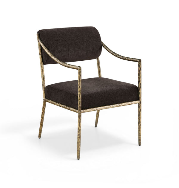 Meridian Furniture Bastille Chenille Upholstered Dining Arm Chair with Forged Iron Legs for Elegant Rooms Brown Set of 1 77037Brown-AC