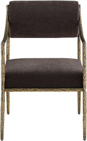 Meridian Furniture Bastille Chenille Upholstered Dining Arm Chair with Forged Iron Legs for Elegant Rooms Brown Set of 1 77037Brown-AC