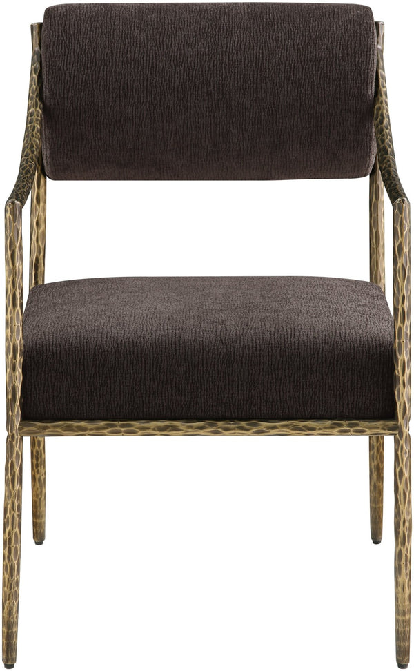 Meridian Furniture Bastille Chenille Upholstered Dining Arm Chair with Forged Iron Legs for Elegant Rooms Brown Set of 1 77037Brown-AC