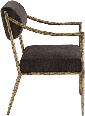 Meridian Furniture Bastille Chenille Upholstered Dining Arm Chair with Forged Iron Legs for Elegant Rooms Brown Set of 1 77037Brown-AC