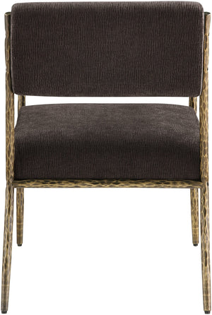 Meridian Furniture Bastille Chenille Upholstered Dining Arm Chair with Forged Iron Legs for Elegant Rooms Brown Set of 1 77037Brown-AC