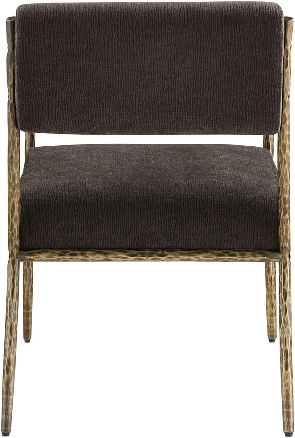 Meridian Furniture Bastille Chenille Upholstered Dining Arm Chair with Forged Iron Legs for Elegant Rooms Brown Set of 1 77037Brown-AC