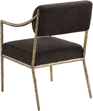 Meridian Furniture Bastille Chenille Upholstered Dining Arm Chair with Forged Iron Legs for Elegant Rooms Brown Set of 1 77037Brown-AC