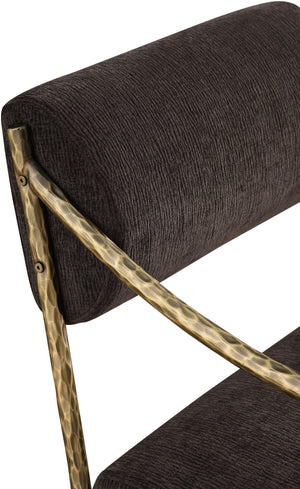 Meridian Furniture Bastille Chenille Upholstered Dining Arm Chair with Forged Iron Legs for Elegant Rooms Brown Set of 1 77037Brown-AC