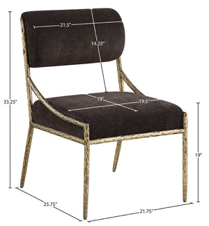 Meridian Furniture Bastille Chenille Upholstered Dining Chair with Brass Iron Frame and Curved Arms 77037Brown-SC