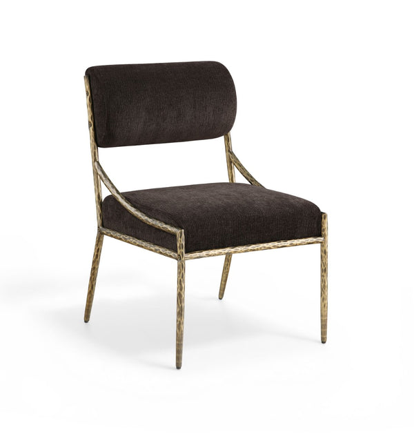 Meridian Furniture Bastille Chenille Upholstered Dining Chair with Brass Iron Frame and Curved Arms 77037Brown-SC