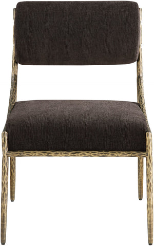 Meridian Furniture Bastille Chenille Upholstered Dining Chair with Brass Iron Frame and Curved Arms 77037Brown-SC