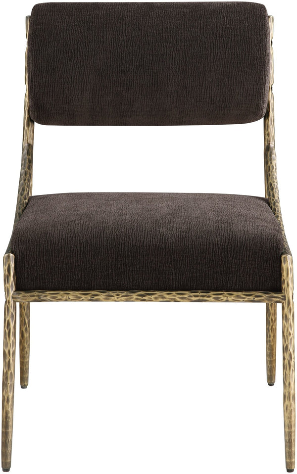 Meridian Furniture Bastille Chenille Upholstered Dining Chair with Brass Iron Frame and Curved Arms 77037Brown-SC