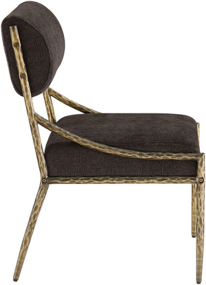 Meridian Furniture Bastille Chenille Upholstered Dining Chair with Brass Iron Frame and Curved Arms 77037Brown-SC