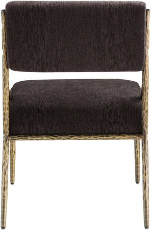 Meridian Furniture Bastille Chenille Upholstered Dining Chair with Brass Iron Frame and Curved Arms 77037Brown-SC