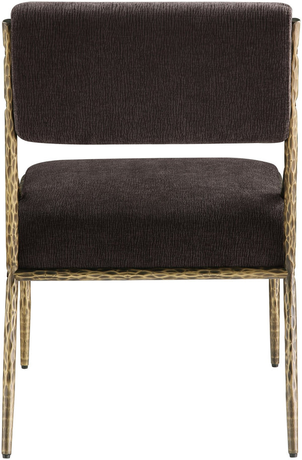 Meridian Furniture Bastille Chenille Upholstered Dining Chair with Brass Iron Frame and Curved Arms 77037Brown-SC