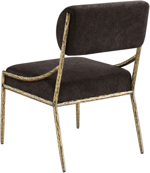 Meridian Furniture Bastille Chenille Upholstered Dining Chair with Brass Iron Frame and Curved Arms 77037Brown-SC