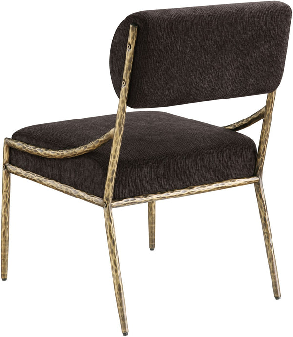 Meridian Furniture Bastille Chenille Upholstered Dining Chair with Brass Iron Frame and Curved Arms 77037Brown-SC