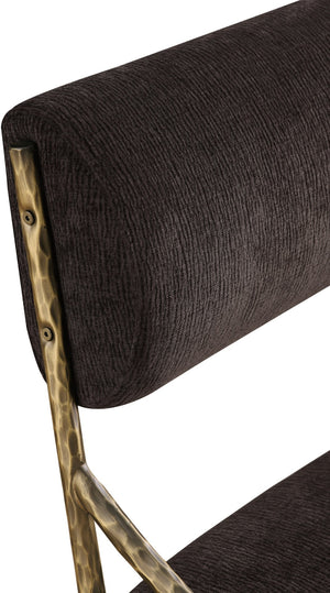 Meridian Furniture Bastille Chenille Upholstered Dining Chair with Brass Iron Frame and Curved Arms 77037Brown-SC