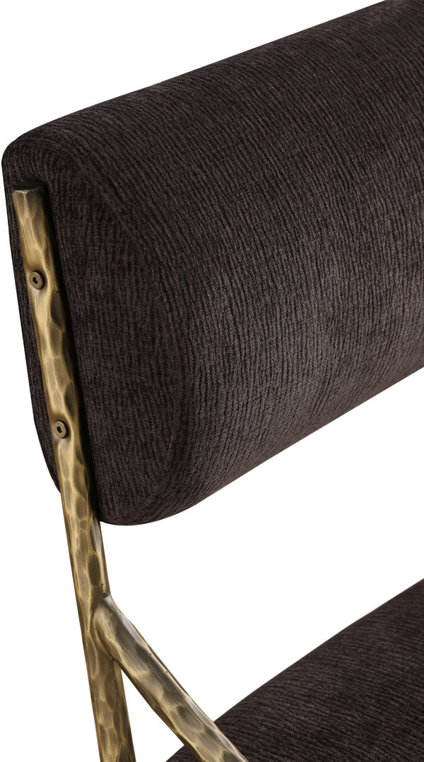 Meridian Furniture Bastille Chenille Upholstered Dining Chair with Brass Iron Frame and Curved Arms 77037Brown-SC