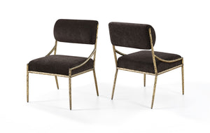 Meridian Furniture Bastille Chenille Upholstered Dining Chair with Brass Iron Frame and Curved Arms 77037Brown-SC