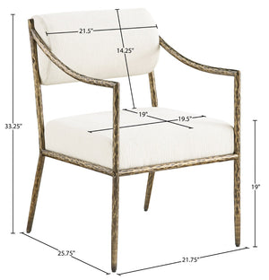 Meridian Furniture Bastille Chenille Upholstered Dining Arm Chair with Forged Iron Legs for Elegant Rooms Cream Set of 1 77037Cream-AC