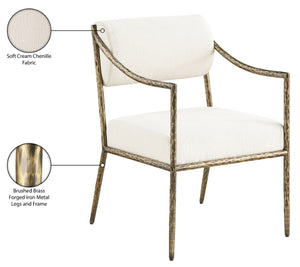 Meridian Furniture Bastille Chenille Upholstered Dining Arm Chair with Forged Iron Legs for Elegant Rooms Cream Set of 1 77037Cream-AC