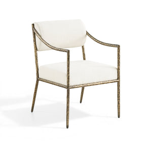 Meridian Furniture Bastille Chenille Upholstered Dining Arm Chair with Forged Iron Legs for Elegant Rooms Cream Set of 1 77037Cream-AC