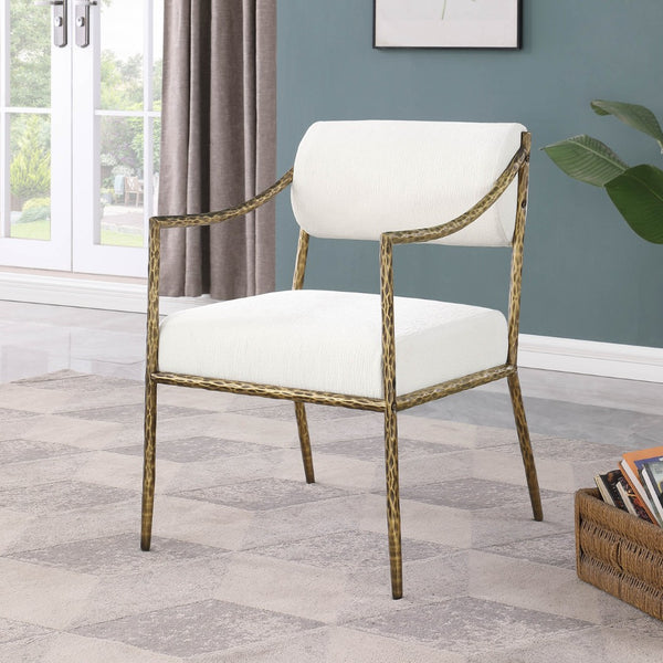 Meridian Furniture Bastille Chenille Upholstered Dining Arm Chair with Forged Iron Legs for Elegant Rooms Cream Set of 1 77037Cream-AC