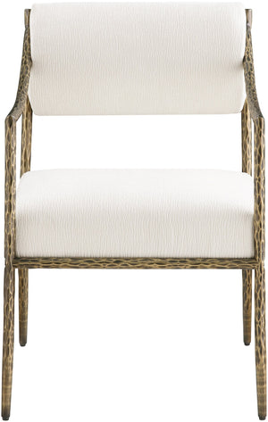 Meridian Furniture Bastille Chenille Upholstered Dining Arm Chair with Forged Iron Legs for Elegant Rooms Cream Set of 1 77037Cream-AC