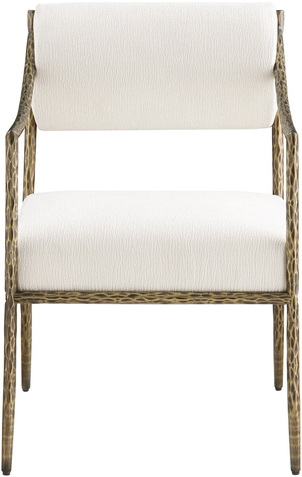 Meridian Furniture Bastille Chenille Upholstered Dining Arm Chair with Forged Iron Legs for Elegant Rooms Cream Set of 1 77037Cream-AC