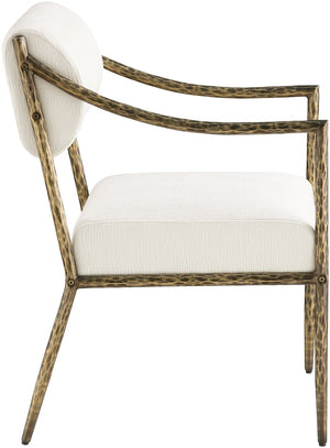 Meridian Furniture Bastille Chenille Upholstered Dining Arm Chair with Forged Iron Legs for Elegant Rooms Cream Set of 1 77037Cream-AC