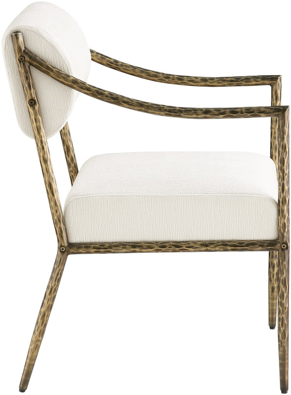 Meridian Furniture Bastille Chenille Upholstered Dining Arm Chair with Forged Iron Legs for Elegant Rooms Cream Set of 1 77037Cream-AC