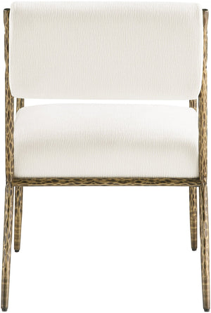 Meridian Furniture Bastille Chenille Upholstered Dining Arm Chair with Forged Iron Legs for Elegant Rooms Cream Set of 1 77037Cream-AC