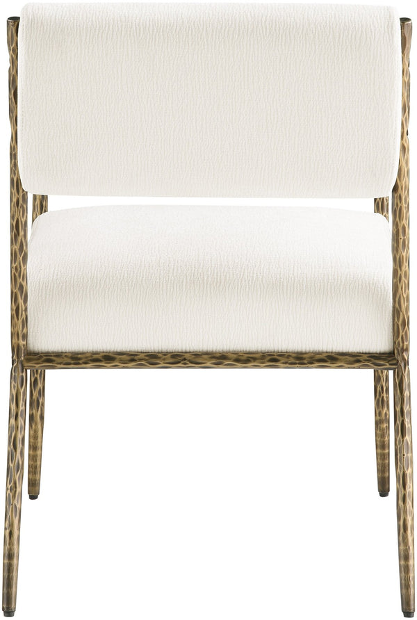 Meridian Furniture Bastille Chenille Upholstered Dining Arm Chair with Forged Iron Legs for Elegant Rooms Cream Set of 1 77037Cream-AC
