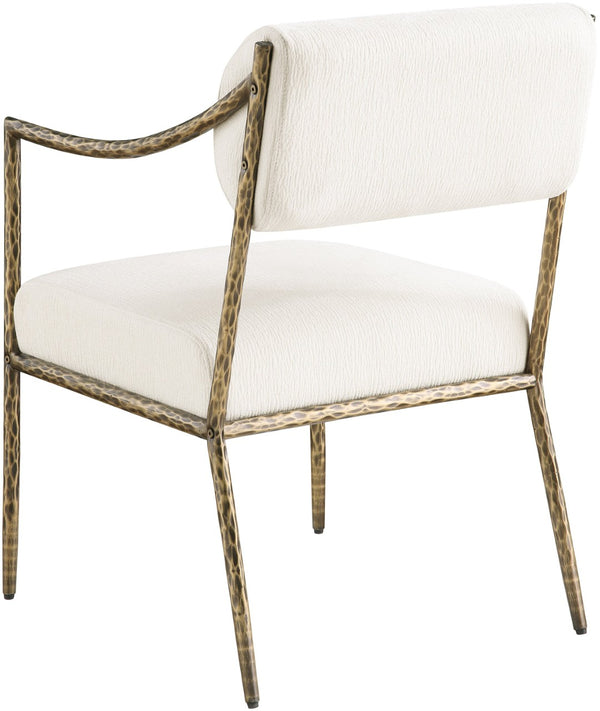 Meridian Furniture Bastille Chenille Upholstered Dining Arm Chair with Forged Iron Legs for Elegant Rooms Cream Set of 1 77037Cream-AC