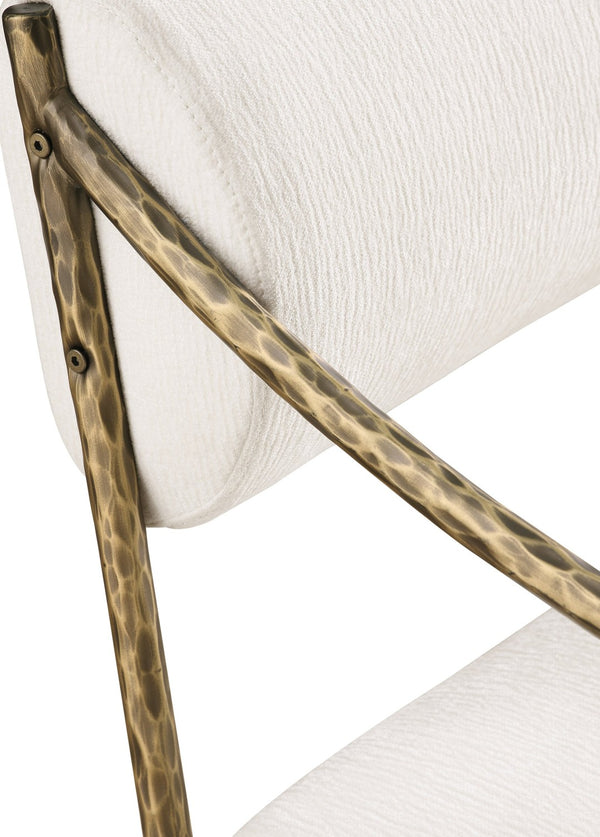Meridian Furniture Bastille Chenille Upholstered Dining Arm Chair with Forged Iron Legs for Elegant Rooms Cream Set of 1 77037Cream-AC