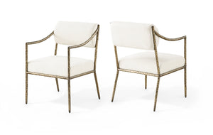 Meridian Furniture Bastille Chenille Upholstered Dining Arm Chair with Forged Iron Legs for Elegant Rooms Cream Set of 1 77037Cream-AC
