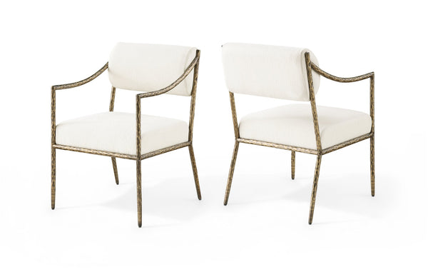 Meridian Furniture Bastille Chenille Upholstered Dining Arm Chair with Forged Iron Legs for Elegant Rooms Cream Set of 1 77037Cream-AC