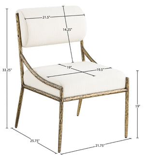 Meridian Furniture Bastille Cream Chenille Dining Chair with Brushed Brass Forged Iron Frame 77037Cream-SC