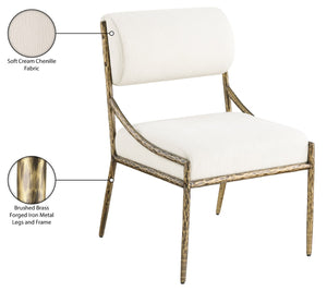 Meridian Furniture Bastille Cream Chenille Dining Chair with Brushed Brass Forged Iron Frame 77037Cream-SC