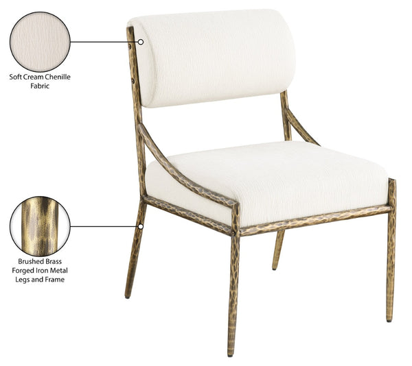 Meridian Furniture Bastille Cream Chenille Dining Chair with Brushed Brass Forged Iron Frame 77037Cream-SC