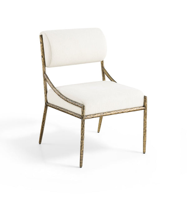Meridian Furniture Bastille Cream Chenille Dining Chair with Brushed Brass Forged Iron Frame 77037Cream-SC