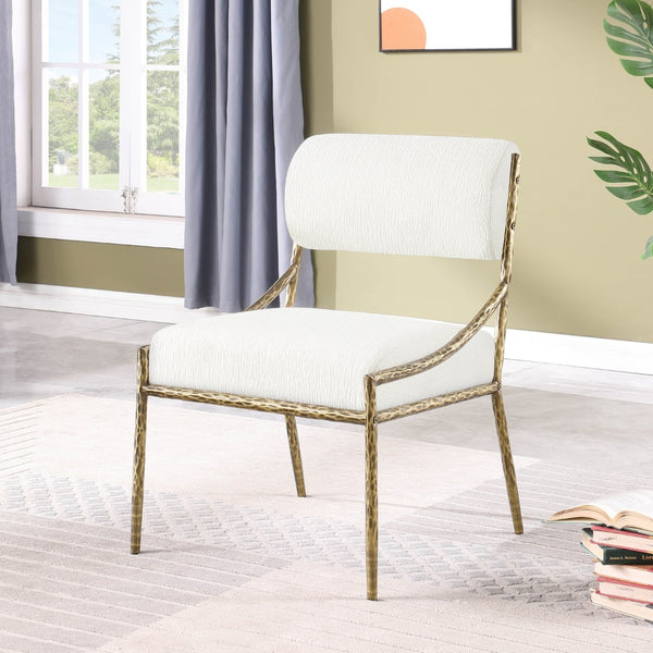 Meridian Furniture Bastille Cream Chenille Dining Chair with Brushed Brass Forged Iron Frame 77037Cream-SC