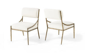 Meridian Furniture Bastille Cream Chenille Dining Chair with Brushed Brass Forged Iron Frame 77037Cream-SC