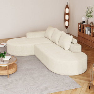 English Elm Modern Curved Sectional Sofa - Chenille Upholstered L-Shaped Couch With 3 Pillows, Flexible Design! W834S00454
