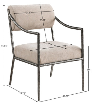 Meridian Furniture Bastille Chenille Upholstered Dining Arm Chair with Forged Iron Legs for Elegant Rooms Beige Set of 2 77038Beige-AC