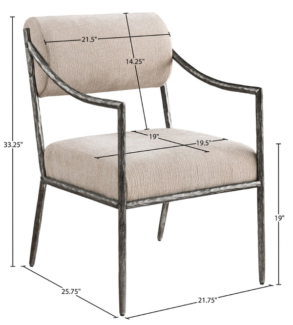 Meridian Furniture Bastille Chenille Upholstered Dining Arm Chair with Forged Iron Legs for Elegant Rooms Beige Set of 2 77038Beige-AC