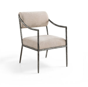 Meridian Furniture Bastille Chenille Upholstered Dining Arm Chair with Forged Iron Legs for Elegant Rooms Beige Set of 2 77038Beige-AC