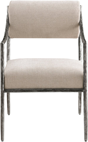 Meridian Furniture Bastille Chenille Upholstered Dining Arm Chair with Forged Iron Legs for Elegant Rooms Beige Set of 2 77038Beige-AC