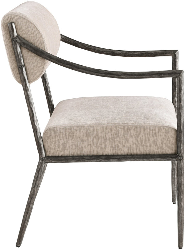 Meridian Furniture Bastille Chenille Upholstered Dining Arm Chair with Forged Iron Legs for Elegant Rooms Beige Set of 2 77038Beige-AC