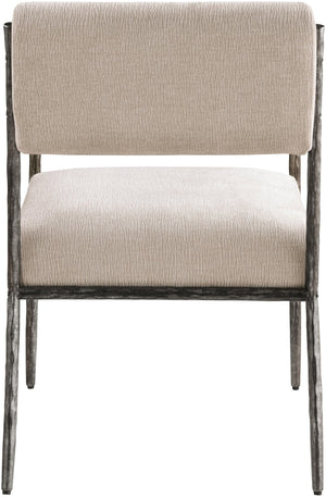 Meridian Furniture Bastille Chenille Upholstered Dining Arm Chair with Forged Iron Legs for Elegant Rooms Beige Set of 2 77038Beige-AC