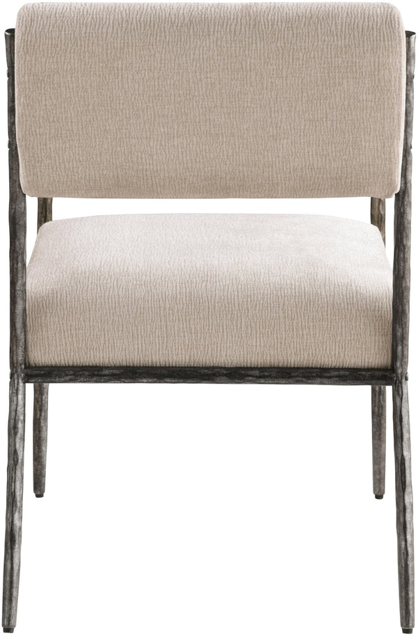 Meridian Furniture Bastille Chenille Upholstered Dining Arm Chair with Forged Iron Legs for Elegant Rooms Beige Set of 2 77038Beige-AC